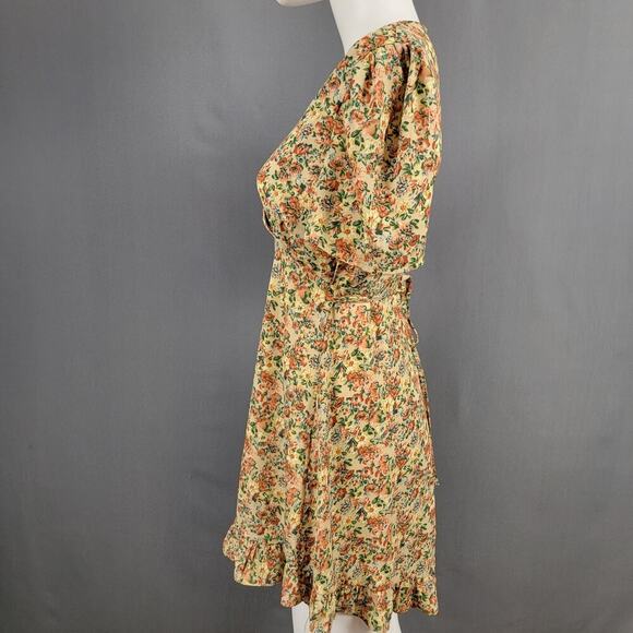 BBGD Floral Puff Sleeve Mini Dress S Ruffle Hem Cottagecore Vibes - Picture 5 of 10